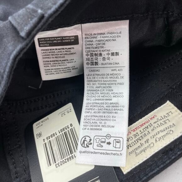 NWT LEVI'S Premium 721 High Rise Skinny Jean Size 25 x 32 Black Leather Patch - Picture 4 of 8